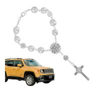 FIMWOLZ 1 x Car Rosary for Rear View Mirror with Christopher and Crucifix in Silver with Clasp Drivers Gift Prayer Chain for Car Interior Mirror Sun Visor Talisman Lucky Charm in Car