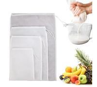 FIMWOLZ 4 Pieces Reusable Nut Milk Bags, Fine Mesh Nylon Filters, Organic Washable with Drawstring for Cheese, Coffee, Yogurt, Juice (Four Sizes)