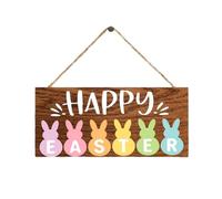 FIMWOLZ 6 Coloured Rabbit Motifs Door Sign "Happy Easter" Wooden - Easter Bunny Decoration, Spring & Easter Decoration for Front Door, Garden, Balcony, Vintage Home