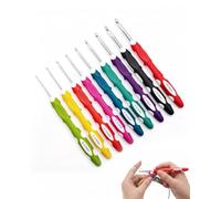 FIMWOLZ 9 Piece Crochet Hook Set, 2.0-6.0 mm Long Metal Needles, Colourful Non-Slip Handles, Prevents Joint Pain Thanks to Improved Lever Arm, Perfect for Thick Yarns and Beginners