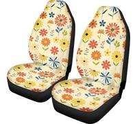 Finagallathe 1 Pair Hippie Flower Car Seat Covers Yellow Front Seat Cushion Covers Anti-Slip and Wrap Around Fit 95% of Vehicles