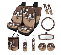 Finagallathe 13Pcs Car Seat Covers Full Set Boston Terrier Print Car Front Rear Seat Covers with Steering Wheel Cover+Safety Belt Pads+Rearview Mirror Cover+Garbage Bag, etc, Easy to Install