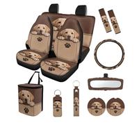 Finagallathe 13Pcs Car Seat Covers Full Set Labrador Retriever Print Car Front Rear Seat Covers with Steering Wheel Cover+Safety Belt Pads+Rearview Mirror Cover+Garbage Bag, etc, Easy to Install