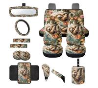 Finagallathe 14 Pack Automotive Seat Covers & Accessories Sloth Butterfly Flower Print High Back Seat Covers Steering Wheel Cover Center Console Pad Safety Belt Pads Garbage Bag, Brown