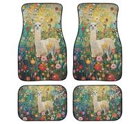 Finagallathe 4 PCS Cute Llama Car Floor Mats,Alpaca Floral Print Aesthetic Car Accessories Watercolor Car Floor Mats Gifts for Friend Family