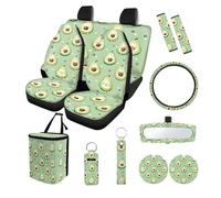 Finagallathe Avocado Print Car Seat Covers Front and Back Full Set with Steering Wheel Cover Safety Belt Pads Inside Rearview Mirror Cover Trash Bag Cup Coasters, 13 Pack Car Interior Decor
