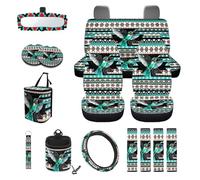 Finagallathe Aztec Hummingbird Print Automotive Seat Covers & Accessories Full Set of 15 Includes Front and Rear Seat Cover Steering Wheel Cover Safety Belt Pads Garbage Bag, etc
