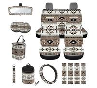 Finagallathe Aztec Tribal Automotive Seat Covers & Accessories Full Set of 15 Includes Front and Rear Seat Cover Steering Wheel Cover Safety Belt Pads Garbage Bag, etc
