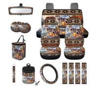 Finagallathe Aztec Wolf Print Car Seat Cover Set for Men Comfy Breathable Car Front Rear Seat Covers for Women with Steering Wheel Cover Safety Belt Pads Auto Air Vent Organizer