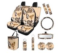 Finagallathe Butterfly Sunflower Print Car Seat Covers Full Set Leopard Cow Print Front and Rear Seat Covers Steering Wheel Cover Safety Belt Pads Rearview Mirror Cover Cup Coasters Keychain