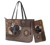Finagallathe Dachshund Daisy Print Tote Bag for Women 2 Pack Women's Large Handbag and Wallet Set Portable Satchel Handbags with Zipper Pockets