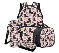 Finagallathe Dachshund Flower Print Backpack and Lunch Bag Set for Girls, 17 Inch Children's Backpacks and Pencil Case for Primary School