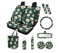 Finagallathe Daisy Print Automotive Seat Covers & Accessories Full Set of 13 Universal Car Front and Rear Seat Covers with Steering Wheel Cover Safety Belt Pads Inside Rearview Mirror Cover, etc