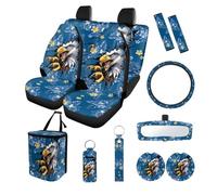Finagallathe Eagle Plumeria Print Car Seat Covers Front and Back Full Set with Universal & Decorative Steering Wheel Cover Seatbelt Pads Inside Rearview Mirror Cover Garbage Bag Cup Coasters
