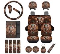 Finagallathe Elephant Print Car Seat Cover Full Set for Man Universal Auto Seat Covers with Steering Wheel Cover Headrest Protectors Safety Belt Pad Gear Shift Knob + Hand Brake Covers