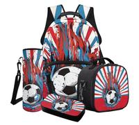 Finagallathe Football Print Children's Backpacks Splash Ink Print School Bag Set with Lunch Box for Boys, Back to School Bundle Set of 4