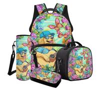 Finagallathe Golden Retriever Print Backpack and Lunch Bag Set, Butterfly Flower Print Backpack and Pencil Case Set with Water Bottle Bag for Girls