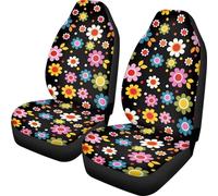 Finagallathe Hippie Flower Car Seat Covers Front Pair,Black Washable and Breathable Seat Covers for Cars,Universal Fit Car Interior Covers for Most Sedan Truck SUV