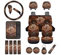 Finagallathe Horse Print Car Seat Cover Full Set for Man Universal Auto Seat Covers with Steering Wheel Cover Headrest Protectors Safety Belt Pad Gear Shift Knob + Hand Brake Covers