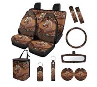 Finagallathe Horse Print Car Seat Covers Full Set 13Pcs Auto Interior Decor Includes Car Front Rear Seat Covers Steering Wheel Cover Safety Belt Pads Inside Rearview Mirror Cover Cup Coasters