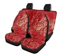 Finagallathe Red Dragon Car Seat Covers Full Set for SUV Trucks Sedan Universal Fit Front & Rear Bench Seat Cover Chinese Style Car Accessories for Women Automotive Seat Protector