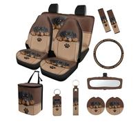 Finagallathe Rottweiler Print Full Set Car Seat Covers with Steering Wheel Cover Inside Rearview Mirror Cover Safety Seat Belt Pads Trash Can Cup Cushions and Keychain for Women Men, 13Pcs Set