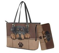 Finagallathe Rottweiler Print Tote Bag and Wallet Set PU Leather Handbags with Matching Wallet Lightweight Fashion Satchel Shoulder Bag with Adjustable Strap, Gifts for Friends Families