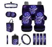 Finagallathe Sea Turtle Print 15Pcs Car Seat Covers Full Set Flower Print Front and Rear Split Bench Seat Protectors Cover with Steering Wheel Cover Safety Belt Pads Rear View Mirror Protector