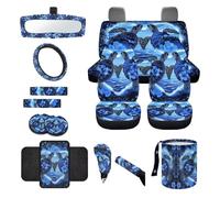 Finagallathe Sea Turtle Print Automotive Seat Covers Full Set Hibiscus Print Front and Rear Car Seat Covers with Steering Wheel Cover Center Console Armrest Pad for Women Men, Easy to Install