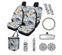 Finagallathe Sea Turtle Print Car Interior Cover Full Set Shell Starfish Print Car Front and Rear Seat Covers with Steering Wheel Cover Safety Belt Pads Trash Can Cup Cushions and Key Chain