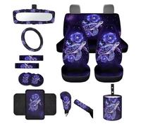 Finagallathe Sea Turtle Print Car Interior Cover Set Starry Hibiscus Print Car Front Rear Seat Covers Steering Wheel Protector Armrest Pad Safety Belt Pads Rearview Mirror Cover, 14Pcs Set