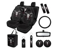 Finagallathe Sheep Skull Print Car Seat Covers Front and Back Full Set with Steering Wheel Cover Safety Belt Pads Inside Rearview Mirror Cover for Truck Sedan SUV, Easy to Install