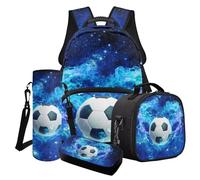 Finagallathe Starry Football Print Kids School Backpack Set, Large Capacity Back to School Backpack Set with Lunch Box Pencil Case, Gifts for Boys