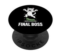 Final Boss Funny Cat Vs Cucumber Humor PopSockets Adhesive PopGrip