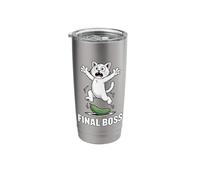 Final Boss Funny Cat Vs Cucumber Humor Stainless Steel Insulated Tumbler