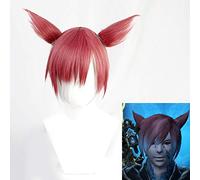 Final Fantasy 14 Cosplay Wig the Crystal Exarch Short Red Gradient Role Play Hair Wig for Halloween Party + Free Wig Cap Only wig