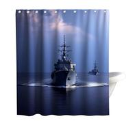 Final Friday American Military Carrier Ships Aircraft Theme Cloth Fabric Shower Curtain Sets Bathroom Decor with Hooks Waterproof Washable 60W x 72H Battle grey and dark blue
