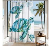 Final Friday Beach Nautical Sea Turtle Theme Fabric Shower Curtain Sets Ocean Family Bathroom Decor with Hooks Waterproof Washable 60 x 72 inches White Blue and Green