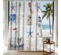 Final Friday Blue Beach Shower Curtain Ocean Modern Nautical Theme Fabric Seashell Aesthetic Bathroom Decor Sets with Grommets and Hooks 72 W x 78 H Inches White