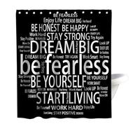 Final Friday Dream Kids Shower Curtains Believe Quotes Be Fearless Dream Big Be Yourself Inspirational Theme Cloth Fabric Bathroom Decor Sets with Hooks Waterproof Washable 72 W x 84 H Black and white