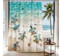 Final Friday Green Beach Sea Turtle Shower Curtain Nautical Teal Theme Fabric Bathroom Blue Ocean Decor with Grommets and Hooks 72 x 84 Inch Blue