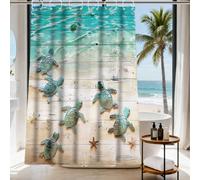 Final Friday Green Beach Sea Turtle Shower Curtain Nautical Teal Theme Fabric Bathroom Blue Ocean Decor with Grommets and Hooks 72 x 78 Inch Blue