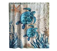 Final Friday Nautical Green Sea Turtles Beach Theme Fabric Shower Curtain Sets Bathroom Blue Ocean Decor with Grommets and Hooks - 72 x 72 Inch Teal