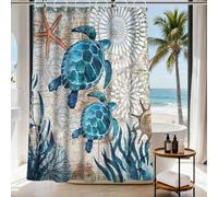 Final Friday Nautical Shower Curtain Teal Sea Turtles Theme Fabric Beach Bathroom Blue Ocean Decor Sets with Grommets and Hooks - 72 x 80 Inch Green