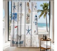 Final Friday White Beach Shower Curtain Ocean Coastal Nautical Theme Fabric Modern Summer Seashell Bathroom Decor Sets with Grommets and Hooks 60W x 72H Blue