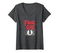Final Girl: Survivor of Horror Movie Showdown V-Neck T-Shirt, Women, Dark Heather Grey, M