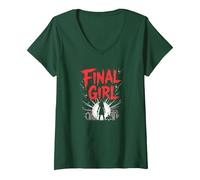 Final Girl: Survivor of Horror Movie Showdown V-Neck T-Shirt, Women, Forest Green, XXL