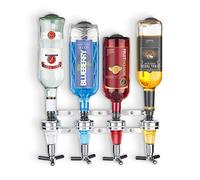 Final Touch Aluminum Wall Mounted Liquor Dispenser, Holds 4 Bottles, Leak Proof, Spring Loaded, 1.5 oz Shot Measurement