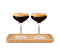 Final Touch Espresso Martini Serving Set - 2 x 10 oz 300 ml Crystal Coupe Glasses with Cork Tray, 3 Piece Cocktail Set for Coffee, Dessert & Other Drinks