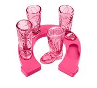 Final Touch Horseshoe Boot Shot Glass Set - 4X 1oz Pink Cowgirl Boot Glasses with Horseshoe-Shaped Serving Tray - Western Design, Non-Slip Feet - Ideal for Whiskey, Tequila, Bourbon Shots (GG5027)